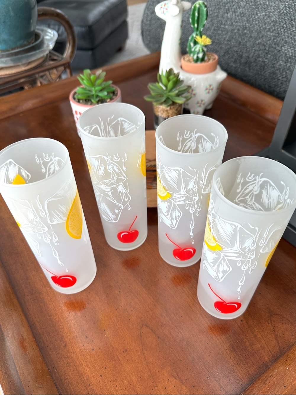 4 Federal Frosted Tom Collin’s, Lemonade Glasses Vintage MCM 50s